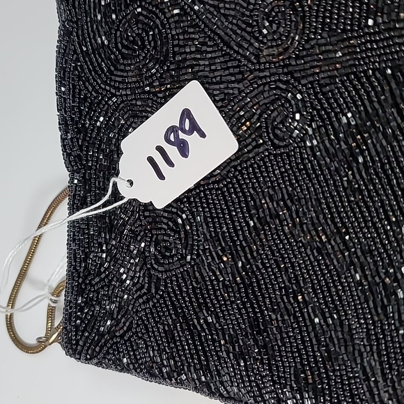 Imperial Fashion beaded purse black silky lining vintage snake chain formal eve - Picture 12 of 12